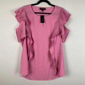 Lane Bryant Blouse Pink Ruffle Top Short Sleeve Size 18